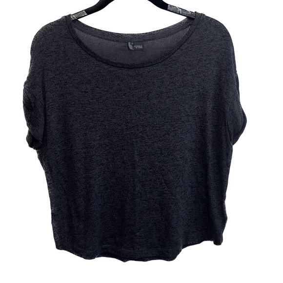 Sparkle & Fade Shirt Loose Fit Roll Tab Cap Sleeves Contrast Trim U-Neck UO - Picture 1 of 8